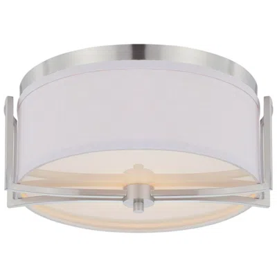 Nuvo Lighting Gemini; 2 Light; Flush Dome Fixture With Slate Gray Fabric Shade