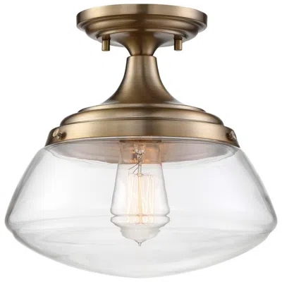 Nuvo Lighting Kew; 1 Light; Semi-flush Fixture; Burnished Brass Finish With Clear Glass