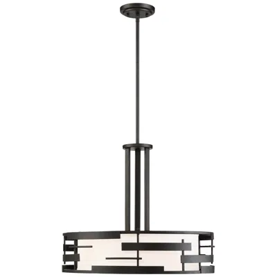 Nuvo Lighting Lansing; 3 Light; Pendant With White Fabric Shade And Opal Diffuser
