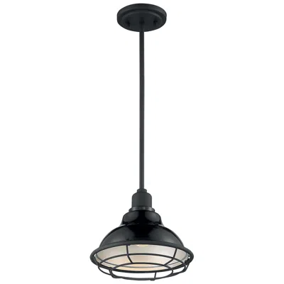 Nuvo Lighting Newbridge; 1 Light; Small Pendant; Gloss Black Finish W/ Silver