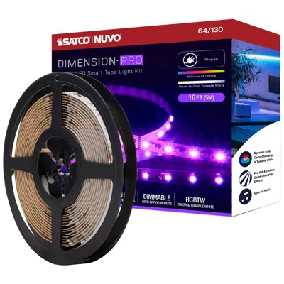 Nuvo Lighting Nuvo Dimension Pro 16 Ft Indoor Led Smart Tape Light Strip - Plug Connect