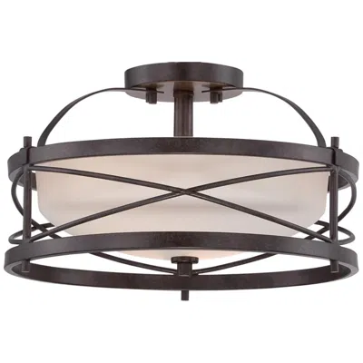 Nuvo Lighting Nuvo Ginger 14" Wide Old Bronze White Glass Rustic Drum Ceiling Light