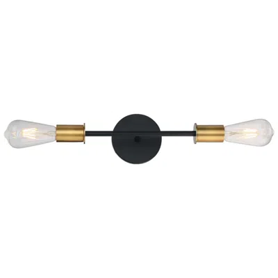 Nuvo Lighting Ryder; 2 Light; Vanity Fixture; Black Finish With Brushed Brass Sockets