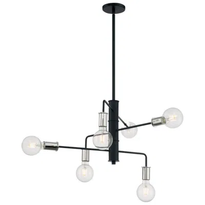 Nuvo Lighting Ryder; 6 Light; Chandelier; Black Finish With Polished Nickel Sockets