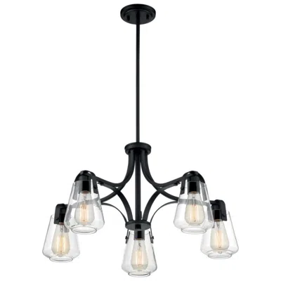 Nuvo Lighting Skybridge; 5 Light; Chandelier Fixture; Matte Black Finish With Clear Glass