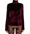 Nuvula Crushed Velvet Turtleneck Sweater In Wine In Burgundy