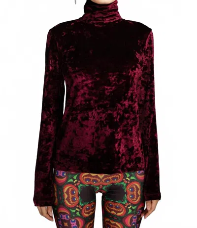 Nuvula Crushed Velvet Turtleneck Sweater In Wine In Burgundy