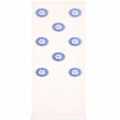 Nuvv Collection Blue / White Sun Faces Print Turkish Cotton Peshtemal In Multi