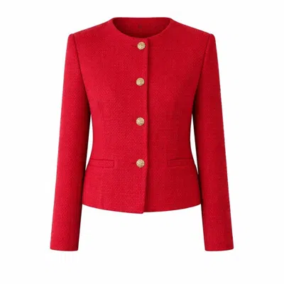 Nuvv Collection Red Casual Tweed Buttoned Women's Jacket