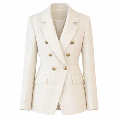 Nuvv Collection White Modern Casual Button Women Tweed Jacket In Neutral