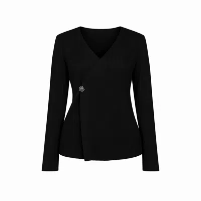 Nuvv Collection Women's Black Ivory Ribbed Wrap Knit- Sweater