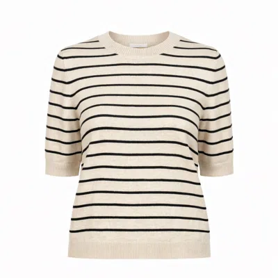 Nuvv Collection Women's Black / Neutrals Short Sleeve Striped Knit Top In Hemp Organic Cotton