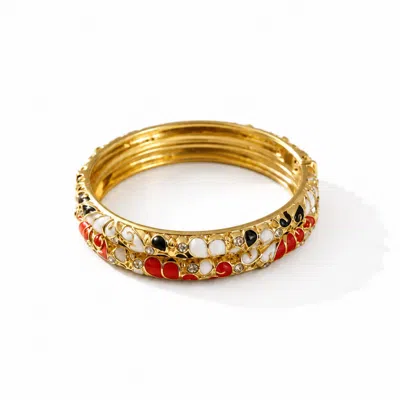 Nuvv Collection Women's Black / Red Enamel Luxe  Bangle Set – Red, Ivory & Black In Multi
