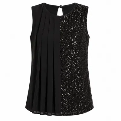 Nuvv Collection Women's Black Sequin Pleated Sleevless Blouse