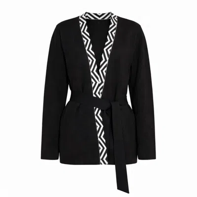 Nuvv Collection Women's Black Shimmer Knit Cardigan With Patterned Front Detail