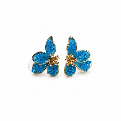 Nuvv Collection Women's Blue Crystal Flower Earrings In Red