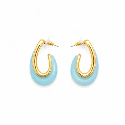 Nuvv Collection Women's Blue Enamel & Gold Plated Sculptural Hoop Earrings
