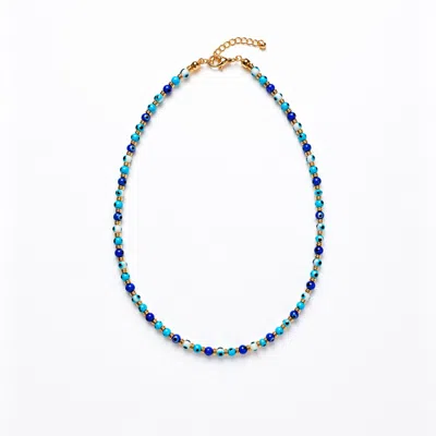 Nuvv Collection Women's Blue Evil Eye Beaded Necklace – Gold Detail Summer Choker