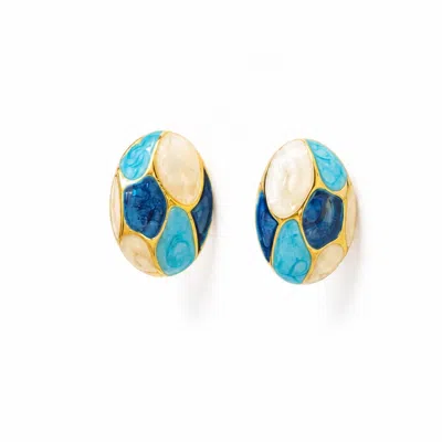 Nuvv Collection Women's Blue Mosaic Enamel Stud Earrings – Gold Plated Statement Piece