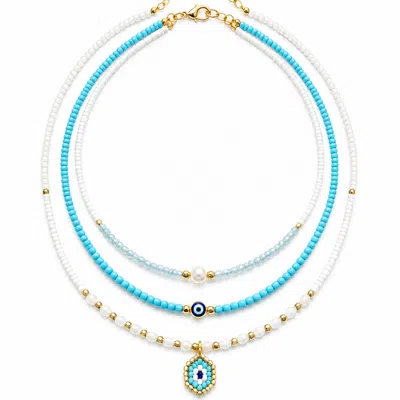 Nuvv Collection Women's Blue / White Blue Evil Eye Beaded Necklace In Multi