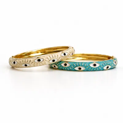 Nuvv Collection Women's Blue / White Ivory Evil Eye Gold Bangle In Multi
