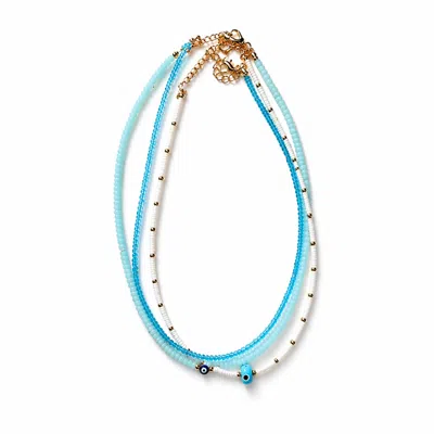 Nuvv Collection Women's Blue / White Turquoise Beaded Evil Eye Necklace In Multi