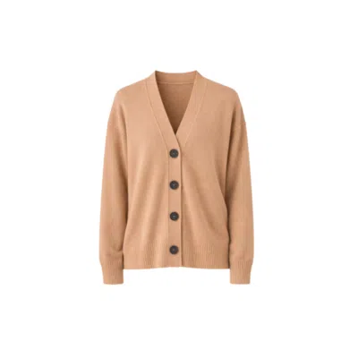 Nuvv Collection Women's Brown Button Front Long Sleeve Fine Wool Cardigan Italianwool Yarn