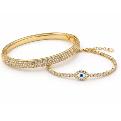 Nuvv Collection Women's Gold Crystal Evil Eye Tennis Bracelet