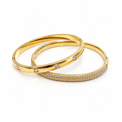 Nuvv Collection Women's Gold Crystal Pavé Bangle Bracelet Set