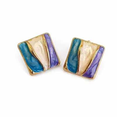 Nuvv Collection Women's Gold-plated Multicolor Enamel Square Stud Earrings