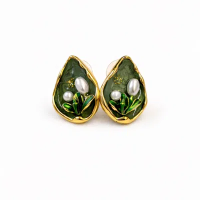 Nuvv Collection Women's Green Botanical Design Earrings