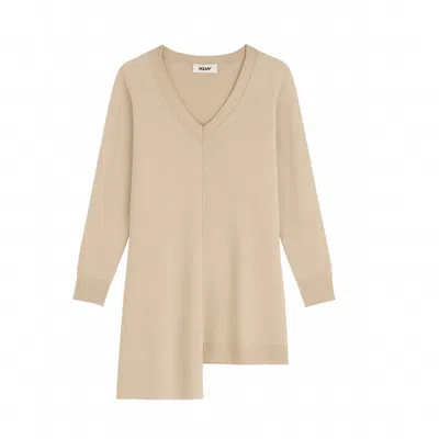 Nuvv Collection Women's Neutrals Asymmetric Merino Wool Sweater  Premium Italian Yarn