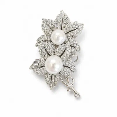Nuvv Collection Women's Neutrals Pearl & Crystal Floral Brooch – Vintage Inspired Statement Pin In Green