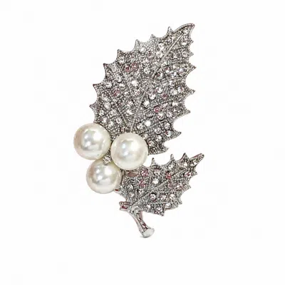 Nuvv Collection Women's Neutrals Pearl Leaf Brooch In Gray