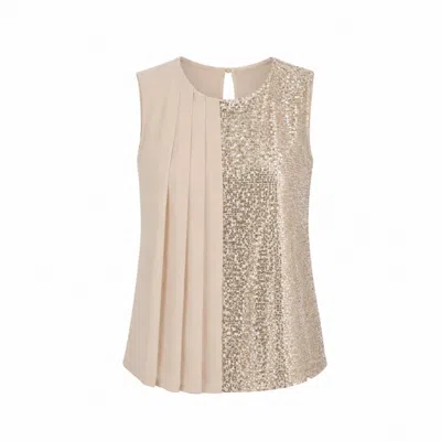 Nuvv Collection Women's Neutrals Sequin Pleated Slevless Blouses