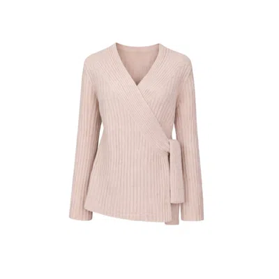 Nuvv Collection Women's Neutrals Side-tie Wool Knit Sweater V Neck - Italian Yarn In Pink