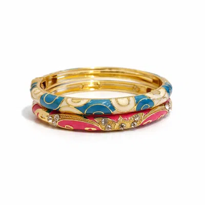 Nuvv Collection Women's Pink / Blue Elegant Enamel Bangle With Intricate Details In Orange
