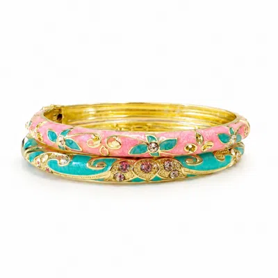Nuvv Collection Women's Pink Pastel Enamel Crystal Detail Bangles  Set