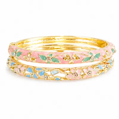 Nuvv Collection Women's Pink Pastel Floral Enamel Bangle Bracelet Set