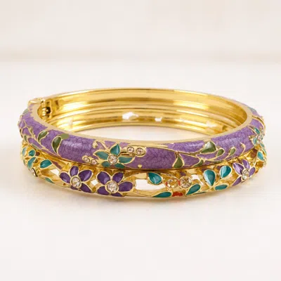 Nuvv Collection Women's Purple Pastel Floral Enamel Bangle Set