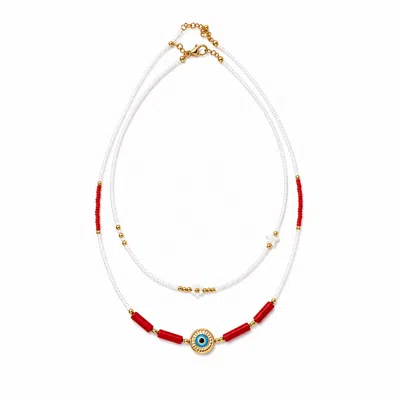 Nuvv Collection Women's Red Evil Eye Beaded Necklace