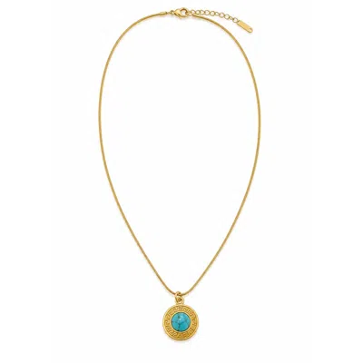 Nuvv Collection Women's Turquoise Medallion Gold Pendant Necklace