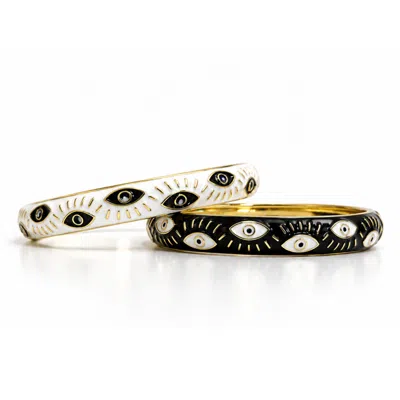 Nuvv Collection Women's White / Black Black And White Evil Eye Bagles In White/black