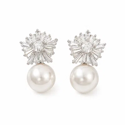 Nuvv Collection Women's White Elegant Crystal & Pearl Statement Earrings