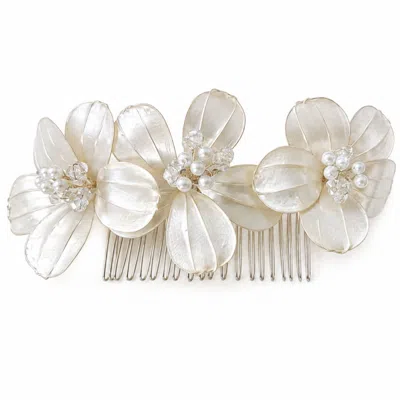 Nuvv Collection Women's White Handmade Mother Of Pearl Floral Hair Accessory