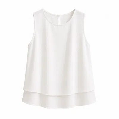 Nuvv Collection Women's White İvory Layered Sleeveless Blouse