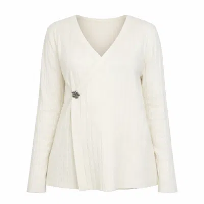 Nuvv Collection Women's White Ivory Ribbed Wrap Knit Sweater