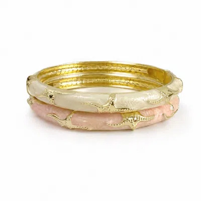 Nuvv Collection Women's White Pearl Enamel Hinged Bangle Set – Ivory & Blush Pink