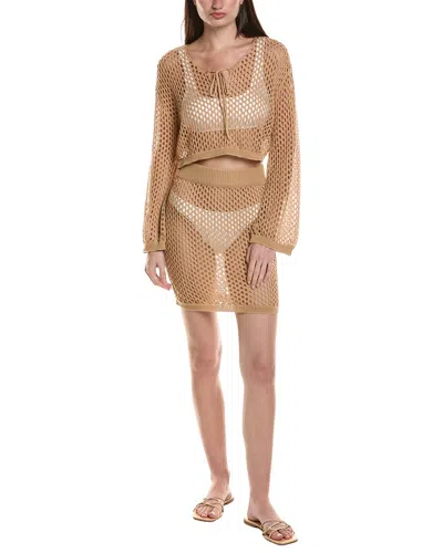 Nvlt 2pc Crochet Front Tie Crop Top & Skirt Set In Brown