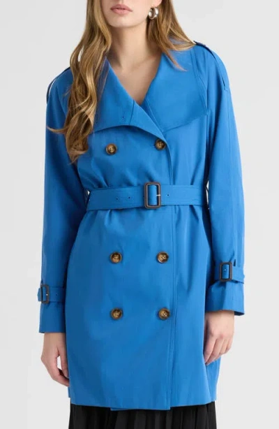Nvlt Belted Double Breasted Trench Coat In Blue